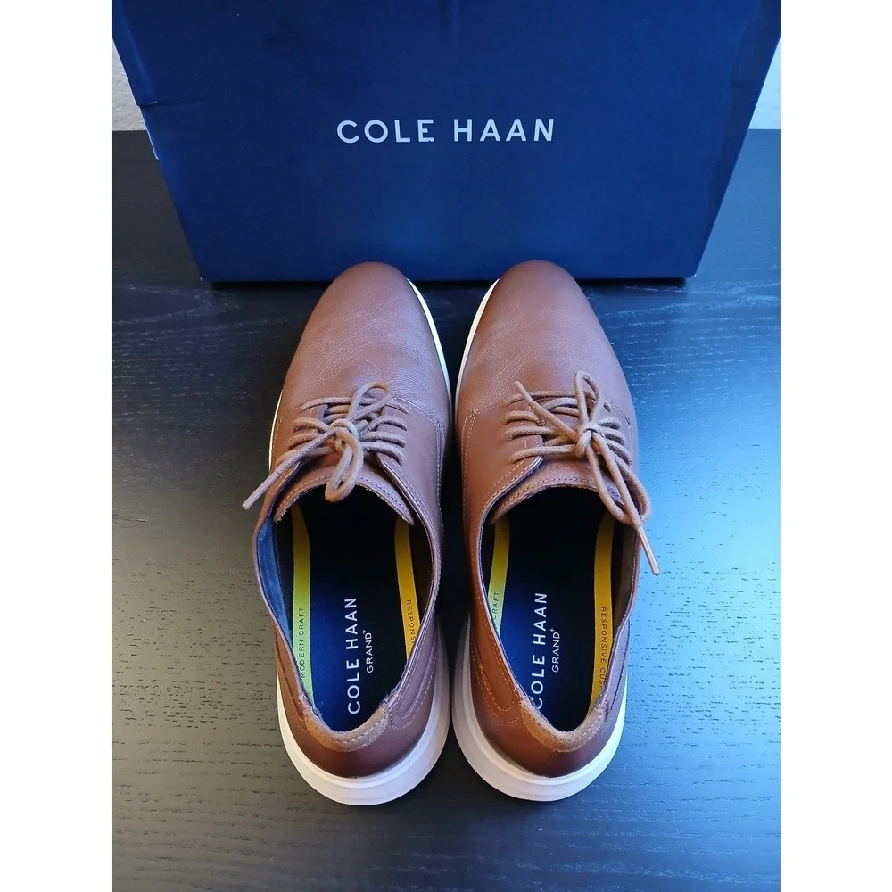 Cole Haan Mens Grand+ Plain Toe Oxford British Tan Leather Shoes C36935 Size 9M